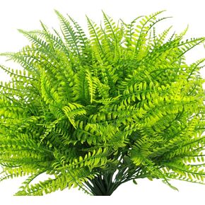 Artificial Ferns for Outdoor Planters, 12 Pcs UV Resistant Artificial Outdoor Plants Fake Fern Stems, Faux Shrubs for Fall Decor, Porch, Window Box, Home Decor (12, Orange)
