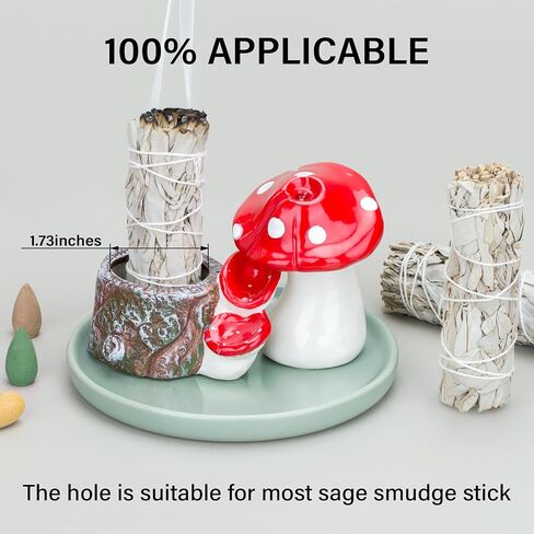 ZenBless 4 in 1 Incense Burner Holder, Ceramic Mushroom Palo Santo Holder, Sage Holder for Burning, Insence-Stick Holder, Backflow Incense Burner, 5.9 inches Ash Catcher Tray for Meditation Yoga Room in Saudi Arabia