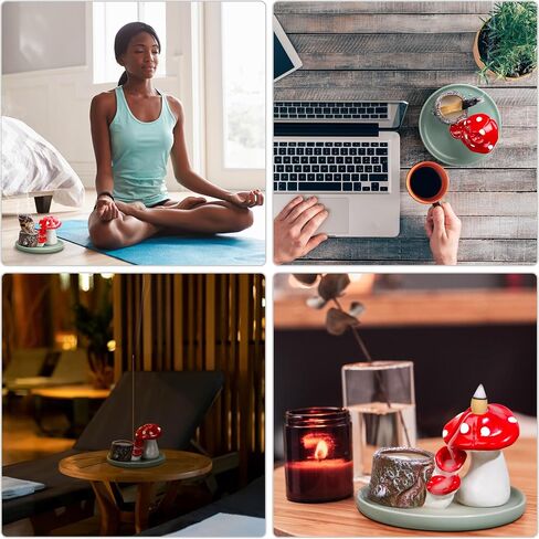 ZenBless 4 in 1 Incense Burner Holder, Ceramic Mushroom Palo Santo Holder, Sage Holder for Burning, Insence-Stick Holder, Backflow Incense Burner, 5.9 inches Ash Catcher Tray for Meditation Yoga Room in Saudi Arabia
