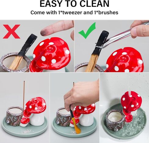 ZenBless 4 in 1 Incense Burner Holder, Ceramic Mushroom Palo Santo Holder, Sage Holder for Burning, Insence-Stick Holder, Backflow Incense Burner, 5.9 inches Ash Catcher Tray for Meditation Yoga Room in Saudi Arabia