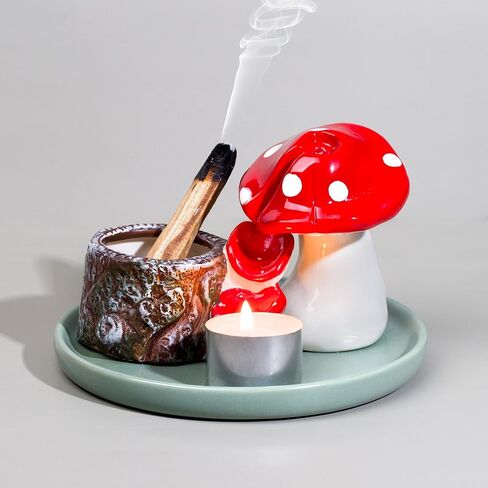 ZenBless 4 in 1 Incense Burner Holder, Ceramic Mushroom Palo Santo Holder, Sage Holder for Burning, Insence-Stick Holder, Backflow Incense Burner, 5.9 inches Ash Catcher Tray for Meditation Yoga Room in Saudi Arabia