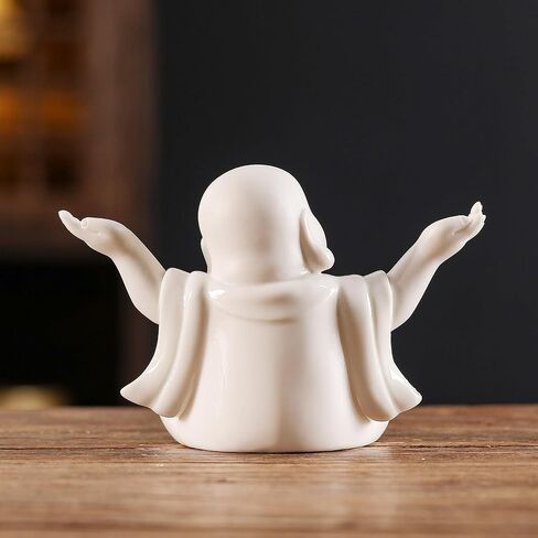 Houlu Small White Laughing Buddha Statue for Home Decor, Ceramic Happy Buddha Statue Indoor for Good Luck in Saudi Arabia