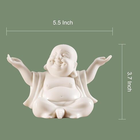 Houlu Small White Laughing Buddha Statue for Home Decor, Ceramic Happy Buddha Statue Indoor for Good Luck in Saudi Arabia