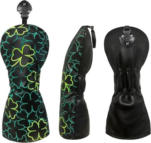 WTLJQQY Golf Club Covers - 1pc or Set Green Lucky Clover Embroidery Golf Headcovers - Golf Club Wood Head Covers PU Leather for Driver Headcover, Hybrid Head Cover,Fairway 3 5 Wood Head Covers in Kuwait