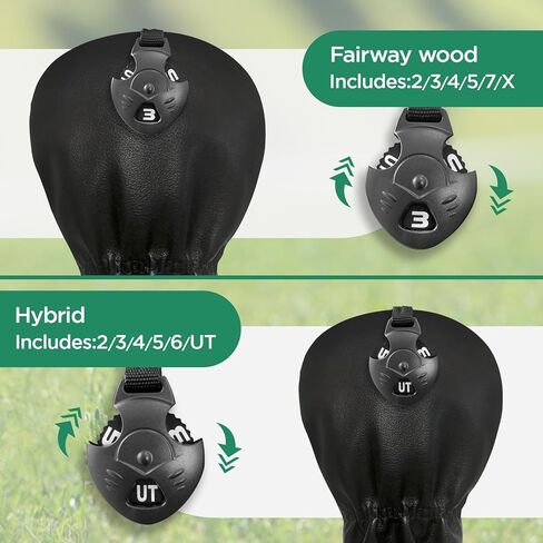 WTLJQQY Golf Club Covers - 1pc or Set Green Lucky Clover Embroidery Golf Headcovers - Golf Club Wood Head Covers PU Leather for Driver Headcover, Hybrid Head Cover,Fairway 3 5 Wood Head Covers in Kuwait