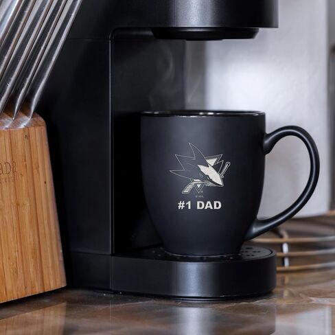 Rico Industries NHL Hockey #1 Dad 15oz Laser Engraved Matte Black Ceramic Bistro Mug - for Hot or Cold Drinks in Saudi Arabia