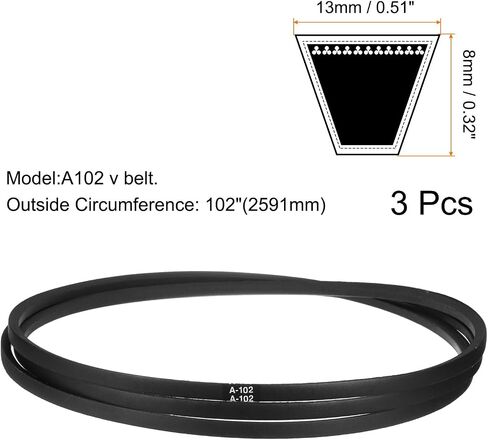 uxcell 3pcs A102 or 4L1040 Classic Wrapped Rubber V-Belt, 102"(2591mm) Inside Circumference, A Profile V Belt in Saudi Arabia