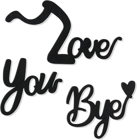 علامة LOVE YOU BYE الخشبية، ديكور حائط أسود، ديكور بوهو، هدية حلوة للتعبير عن الحب، فن جداري حديث لغرفة المعيشة، غرفة النوم، المدخل، الفناء، باب المدخل (أسود الطراز 1) in Kuwait