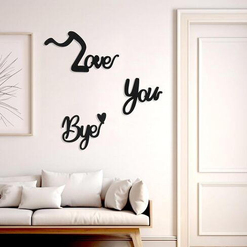 علامة LOVE YOU BYE الخشبية، ديكور حائط أسود، ديكور بوهو، هدية حلوة للتعبير عن الحب، فن جداري حديث لغرفة المعيشة، غرفة النوم، المدخل، الفناء، باب المدخل (أسود الطراز 1) in Kuwait