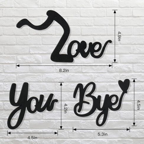 علامة LOVE YOU BYE الخشبية، ديكور حائط أسود، ديكور بوهو، هدية حلوة للتعبير عن الحب، فن جداري حديث لغرفة المعيشة، غرفة النوم، المدخل، الفناء، باب المدخل (أسود الطراز 1) in Kuwait
