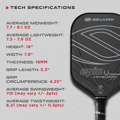 2024 Selkirk Vanguard Control Pickleball Paddle | Quad Carbon Fiber Pickleball Paddle with a Polypropylene X5+ 16mm Core | Pickleball Rackets Made in The USA | Invikta Midweight in Saudi Arabia