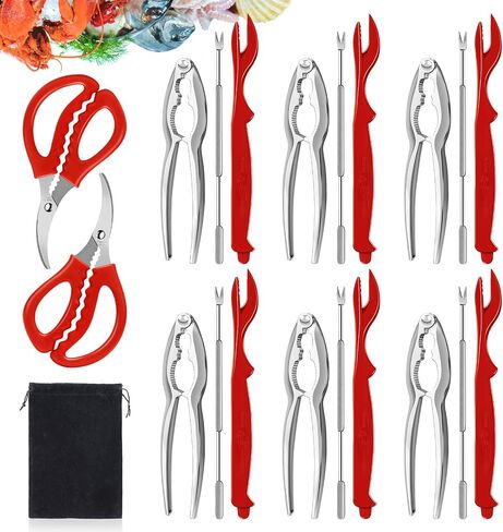 10 Pcs Seafood Tools Set Includes Crab Lobster Crackers, Stainless Steel Crab Forks/Picks, Lobster Shellers and Seafood Scissors, Nut Cracker Set for Crab Leg Crackers Tool in Saudi Arabia