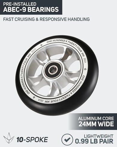 Envy Scooters 10-Spoke 100mm Wheels Pair - 100mm x 24mm - Silver/Black in Saudi Arabia