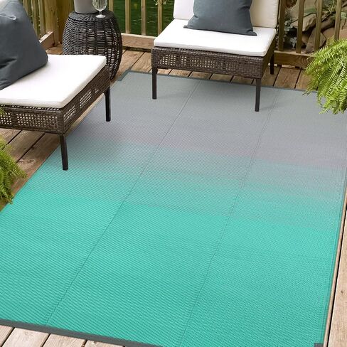 Lahome Waterproof Outdoor Rugs for Patios 5x8, Reversible Camping Rug for Tent Plastic Straw Large Indoor Outdoor Carpet for Rv,Beach, Backyard, Balcony, Deck, Porch,Blue-Grey in Kuwait