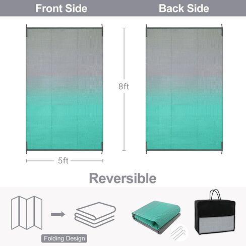 Lahome Waterproof Outdoor Rugs for Patios 5x8, Reversible Camping Rug for Tent Plastic Straw Large Indoor Outdoor Carpet for Rv,Beach, Backyard, Balcony, Deck, Porch,Blue-Grey in Kuwait