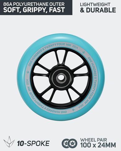 Envy Scooters 10-Spoke 100mm Wheels Pair - 100mm x 24mm - Silver/Black in Kuwait