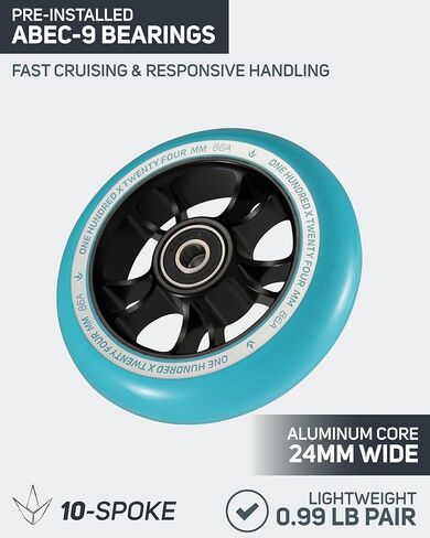 Envy Scooters 10-Spoke 100mm Wheels Pair - 100mm x 24mm - Silver/Black in Kuwait