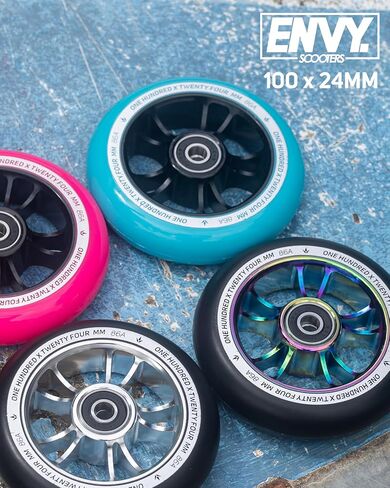 Envy Scooters 10-Spoke 100mm Wheels Pair - 100mm x 24mm - Silver/Black in Kuwait