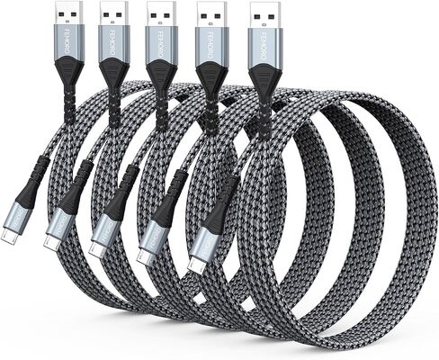 كابل FEMORO Micro USB بطول 6 أقدام، كابل USB من النوع A إلى Micro USB 2.0 لنقل البيانات والشحن سلك Android مضفر بقوة 12 وات متوافق مع MicroUSB Kindle للهواتف الذكية اللوحية ومكبر صوت بلوتوث MP3 in Kuwait