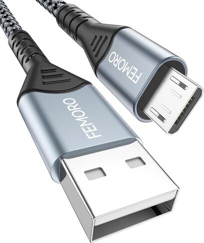 كابل FEMORO Micro USB بطول 6 أقدام، كابل USB من النوع A إلى Micro USB 2.0 لنقل البيانات والشحن سلك Android مضفر بقوة 12 وات متوافق مع MicroUSB Kindle للهواتف الذكية اللوحية ومكبر صوت بلوتوث MP3 in Kuwait