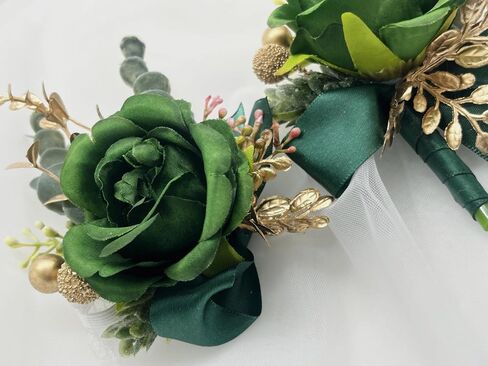 Rose Wrist Corsage Wristlet Band Bracelet and Men Boutonniere Set for White Wedding Flower Accessories Prom Party Suit Decorations in Saudi Arabia