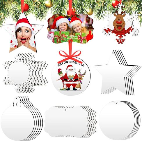 30 Pieces Sublimation Ornament Blank Sublimation Double Sided Blanks Christmas Ornament Blank Personalized Sublimation Blank Pendants DIY Sublimation Pendant Blank with Red Ribbon (Multi Styles) in Saudi Arabia