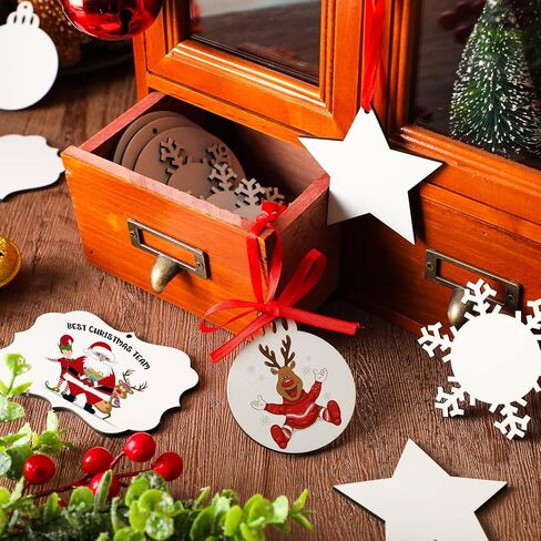 30 Pieces Sublimation Ornament Blank Sublimation Double Sided Blanks Christmas Ornament Blank Personalized Sublimation Blank Pendants DIY Sublimation Pendant Blank with Red Ribbon (Multi Styles) in Saudi Arabia