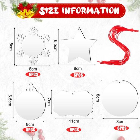 30 Pieces Sublimation Ornament Blank Sublimation Double Sided Blanks Christmas Ornament Blank Personalized Sublimation Blank Pendants DIY Sublimation Pendant Blank with Red Ribbon (Multi Styles) in Saudi Arabia