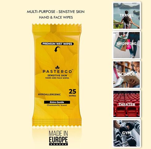 Hand & Face Wet Wipes for Sensitive Skin, Travel Wipes Case, Adult Wet Wipes, Hand and Face Wipe Won't Dry or Irritate Made in EUROPE(14) in Saudi Arabia