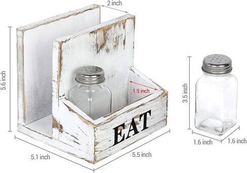 MyGift Rustic Burnt Solid Wood 2-in-One Dining Caddy with White Printed EAT Label, Napkin Holder and Seasoning Compartment, Includes Salt and Pepper Shakers in Saudi Arabia