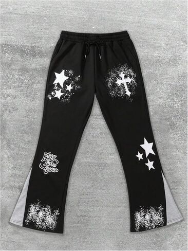 GORGLITTER Men's Graphic Drawstring Jogger Sweatpants Flare Leg Lounge Pants with Pockets in Saudi Arabia