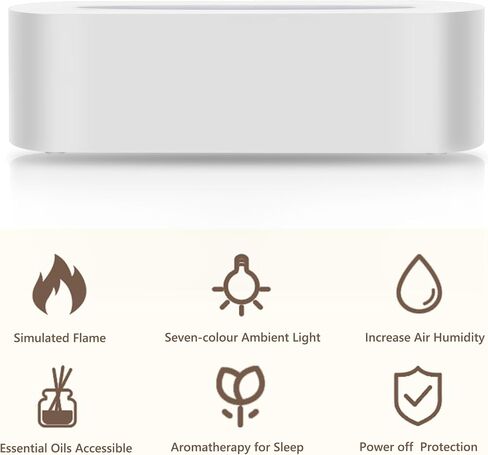 Flame Diffuser Humidifier with Three Speed Timer, LED Light Effects, 150ml Water Tank, Type C Charging for Home/Office, Ideal for Relaxation and Aromatherapy Lovers (White) in Saudi Arabia