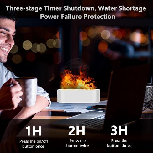 Flame Diffuser Humidifier with Three Speed Timer, LED Light Effects, 150ml Water Tank, Type C Charging for Home/Office, Ideal for Relaxation and Aromatherapy Lovers (White) in Saudi Arabia