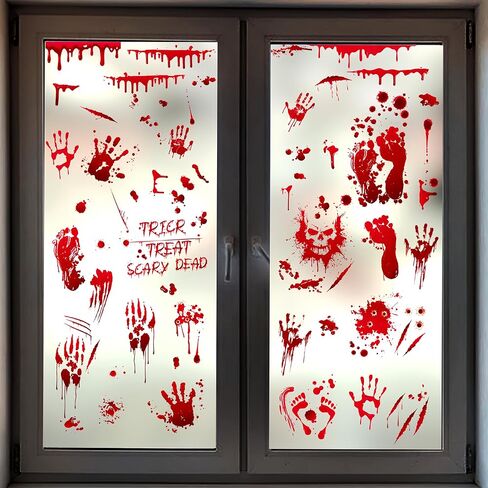 9 Sheets Halloween Window Clings Bloody Handprint and Bloody Footprints Window Clings Scary Halloween Window Decals Double Sided Static Window Decals for Halloween Party Decoration Indoor Outdoor in Saudi Arabia