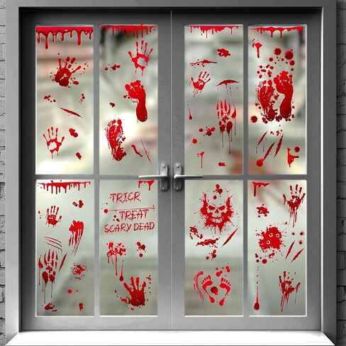 9 Sheets Halloween Window Clings Bloody Handprint and Bloody Footprints Window Clings Scary Halloween Window Decals Double Sided Static Window Decals for Halloween Party Decoration Indoor Outdoor in Saudi Arabia