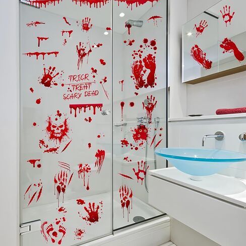 9 Sheets Halloween Window Clings Bloody Handprint and Bloody Footprints Window Clings Scary Halloween Window Decals Double Sided Static Window Decals for Halloween Party Decoration Indoor Outdoor in Saudi Arabia