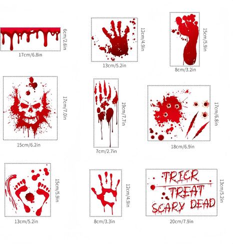 9 Sheets Halloween Window Clings Bloody Handprint and Bloody Footprints Window Clings Scary Halloween Window Decals Double Sided Static Window Decals for Halloween Party Decoration Indoor Outdoor in Saudi Arabia