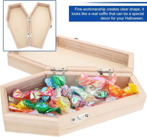 1pc Box Halloween Coffin Box Halloween Wooden Coffin Box Halloween Decor Wood Crafts Wood Serving Tray Haunted House Props Halloween Ornament Make up Box Snack Decorations in Saudi Arabia