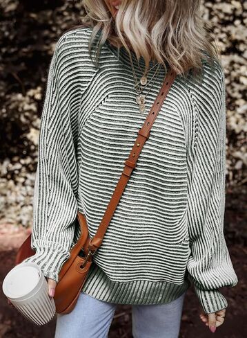 EVALESS Striped Sweaters for Women Boat Neck Batwing Sleeve Oversized Pullover Sweater Tops Womens Fall Clothes Outfits in Saudi Arabia