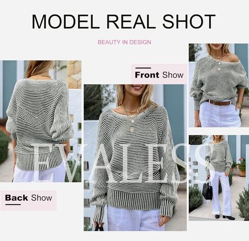 EVALESS Striped Sweaters for Women Boat Neck Batwing Sleeve Oversized Pullover Sweater Tops Womens Fall Clothes Outfits in Saudi Arabia