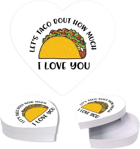 Andaz Press Heart Shaped Gift Box With Lid Reusable Heart Shaped Box For Tacos, Lets Taco Bout Taco Heart Box Birthday Gift Box, Food Safe Gift Boxes, 8"X6", 1-Pack in Saudi Arabia