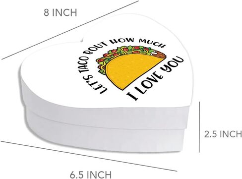 Andaz Press Heart Shaped Gift Box With Lid Reusable Heart Shaped Box For Tacos, Lets Taco Bout Taco Heart Box Birthday Gift Box, Food Safe Gift Boxes, 8"X6", 1-Pack in Saudi Arabia