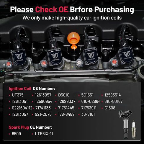 BDFHYK Ignition Coil Pack Set of 8 Compatible with Buick 2007-2011 Lucerne, Cadillac 2007-2011 DTS 2007-2009 SRX 2007-2010 STS 2007-2009 XLR 4.4L 4.6L V8 Replacement for UF543 12597745 GN10453 48720 in Saudi Arabia