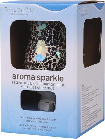 RELAXUS Aroma Sparkle Mosaic Glass Night Light Diffuser for Essential Oils and Wax Melts - Available in Pink and Blue in Saudi Arabia