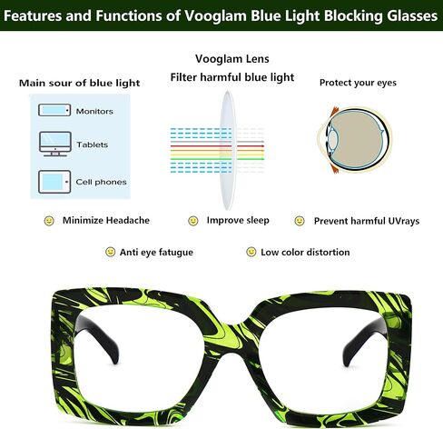 VOOGLAM Square Frame Blue Light Blocking Glasses, Fashion Fake Glasses for Women Anti Eyestrain & UV Borislav in Saudi Arabia