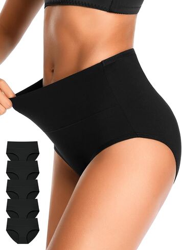 OLIKEME High Waisted Underwear for Women Cotton Slight Tummy Control Panties Postpartum Soft Full Coverage Briefs 5 Pack in Saudi Arabia