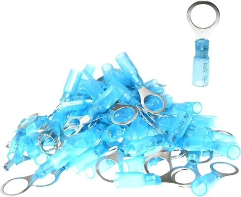 100PCS M6 Round #1/4 Blue Marine Grade Heat Shrink Ring Connectors AWG16-14 Gauge Tinned Red Copper Ring Terminals Connectors in Saudi Arabia