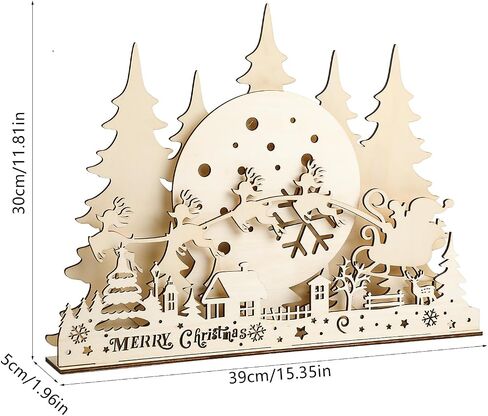 CCINEE Pre-Lit Wooden Christmas Tabletop Decor LED Wood Christmas Tree Light Village Scene House with Lights Battery Operated Luminous Farmhouse Christmas Desktop Decoration for Xmas Party Decor in Saudi Arabia