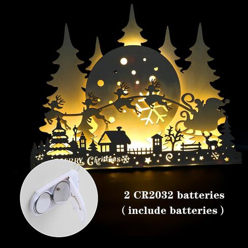 CCINEE Pre-Lit Wooden Christmas Tabletop Decor LED Wood Christmas Tree Light Village Scene House with Lights Battery Operated Luminous Farmhouse Christmas Desktop Decoration for Xmas Party Decor in Saudi Arabia