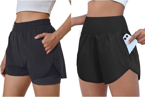 BMJL Women's Running Shorts High Waisted Athletic Shorts Pocket Sporty Short Gym Elastic Workout Shorts (L,Black) in Saudi Arabia